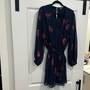 Express Dark Blue Dress with Pink Floral Pattern